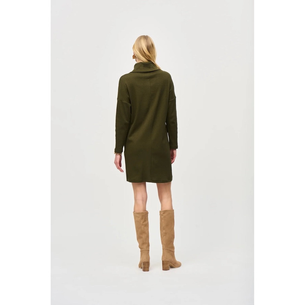 Joseph Ribkoff Needle Rib Cocoon Dress Olive Black Zip NWT 10 - Picture 3 of 11